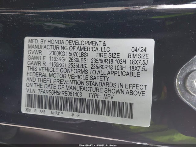 7FARS6H58RE081403 Honda Cr-v Hybrid Sport