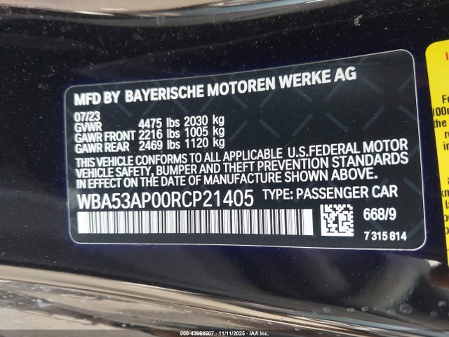 Продаж на аукціоні авто 2024 Bmw 430i, vin: WBA53AP00RCP21405, номер лоту: 43668507