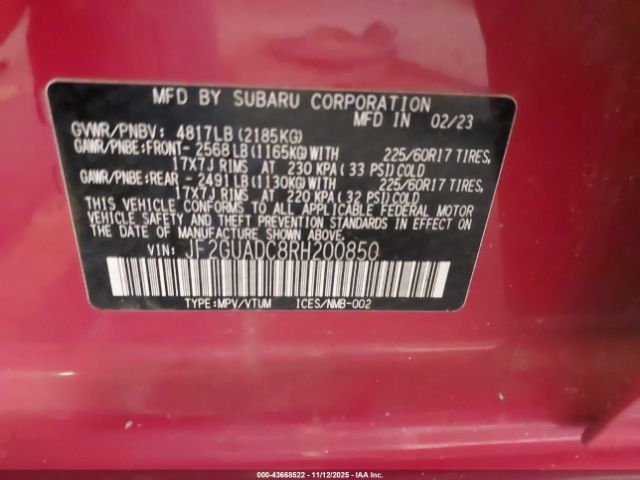 2024 SUBARU CROSSTREK JF2GUADC8RH200850 Photo 8