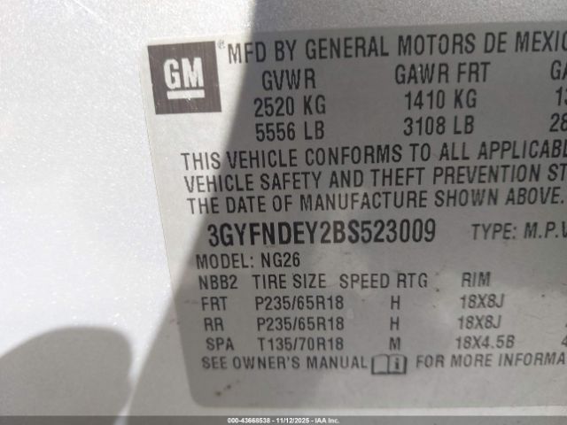 2011 CADILLAC SRX 3GYFNDEY2BS523009 Photo 8