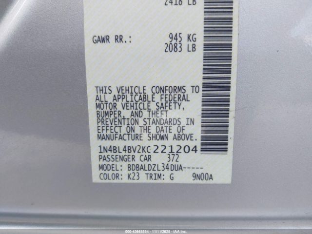 2019 NISSAN ALTIMA 1N4BL4BV2KC221204 Photo 8