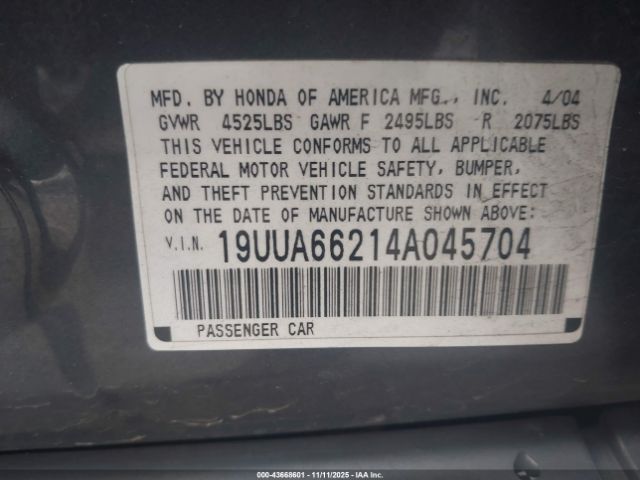 2004 ACURA TL 19UUA66214A045704 Photo 8