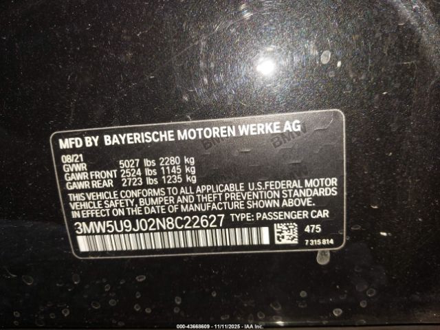 2022 BMW 3 SERIES 3MW5U9J02N8C22627 Photo 8