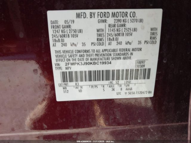 2019 FORD EDGE 2FMPK3J90KBC19934 Photo 8