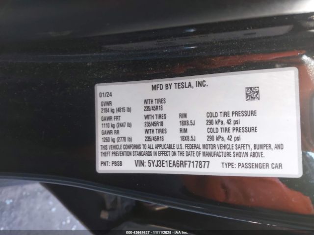2024 TESLA MODEL 3 5YJ3E1EA6RF717877 Photo 8