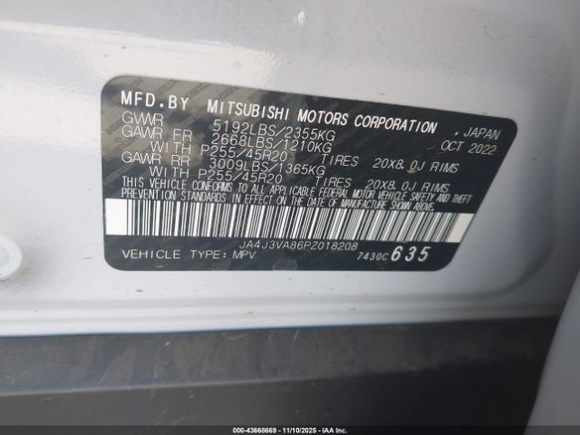 2023 MITSUBISHI OUTLANDER JA4J3VA86PZ018208 Photo 8
