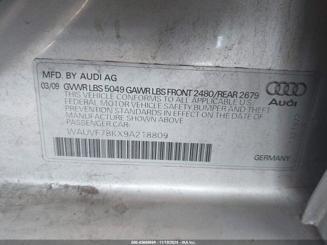 2009 AUDI A4 WAUVF78KX9A218809 Photo 8
