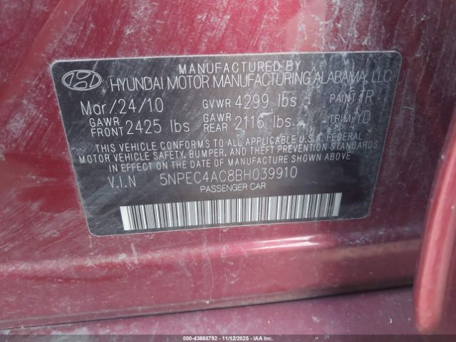 2011 HYUNDAI SONATA 5NPEC4AC8BH039910 Photo 8