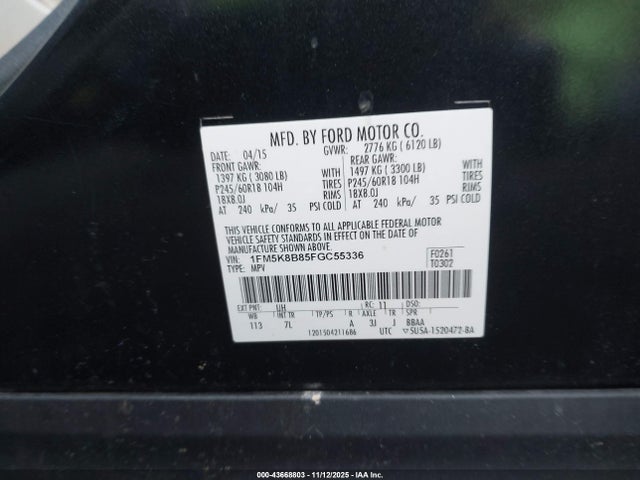 Ford Explorer 2015 1FM5K8B85FGC55336 Image 9