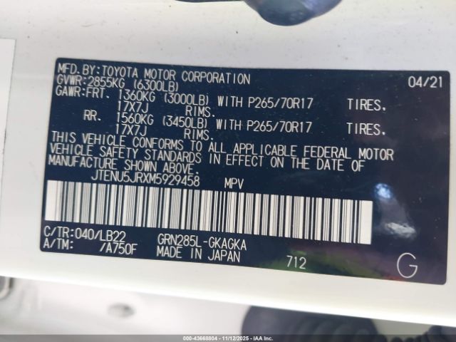 2021 TOYOTA 4RUNNER JTENU5JRXM5929458 Photo 8