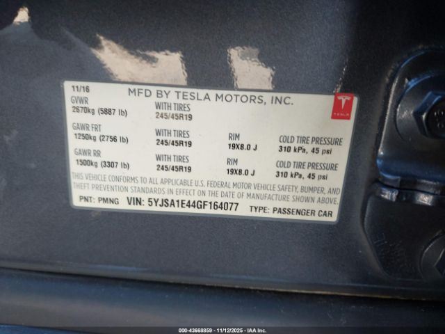 2016 TESLA MODEL S 5YJSA1E44GF164077 Photo 8