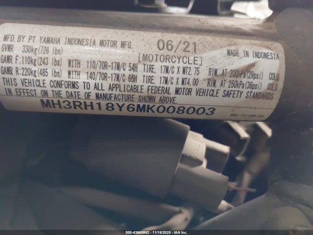 2021 YAMAHA YZFR3 MH3RH18Y6MK008003 Photo 9