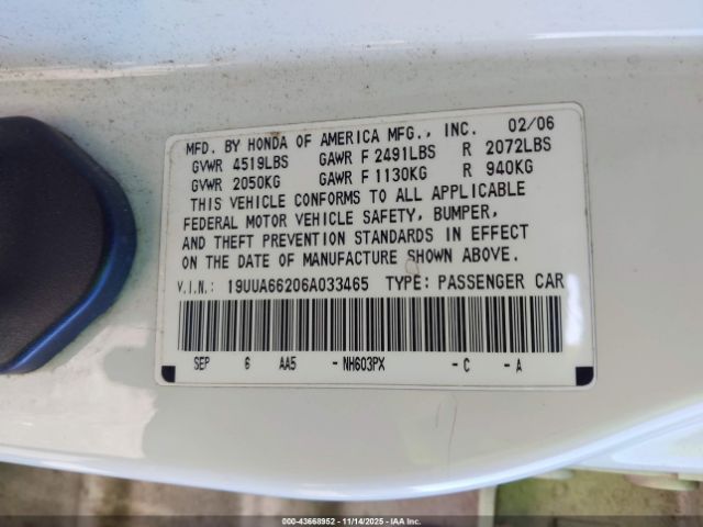 2006 ACURA TL 19UUA66206A033465 Photo 8