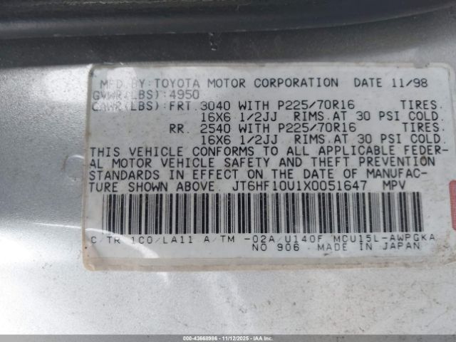 1999 LEXUS RX 300 JT6HF10U1X0051647 Photo 8