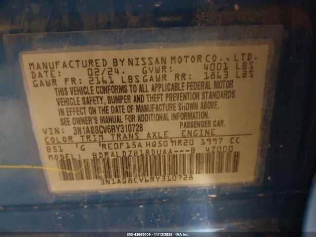 2024 Nissan Sentra Sv Xtronic Cvt მანქანა იყიდება აუქციონზე, vin: 3N1AB8CV6RY310728, აუქციონის ნომერი: 43669009