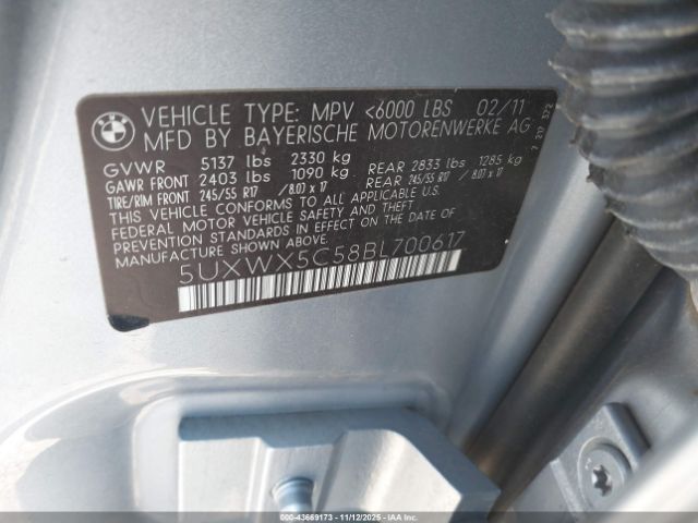 2011 BMW X3 5UXWX5C58BL700617 Photo 8