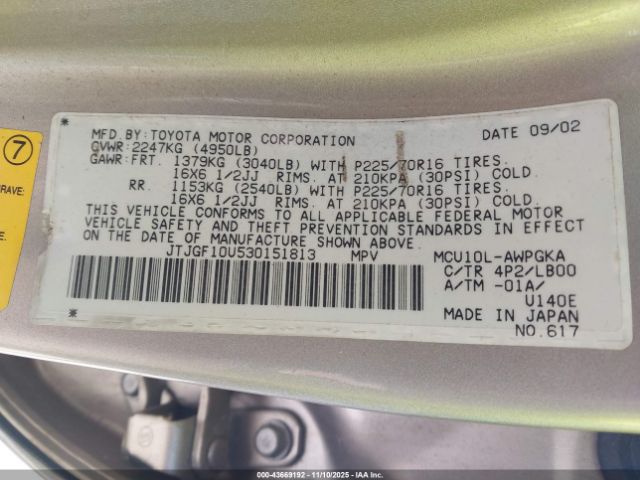 2003 LEXUS RX 300 JTJGF10U530151813 Photo 8