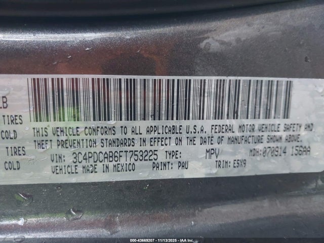 Aukcja sprzedaży 2015 Dodge Journey American Value Pkg, vin: 3C4PDCAB6FT753225, numer aukcji: 43669207