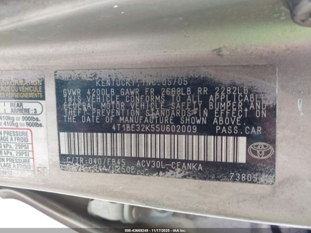 2005 TOYOTA CAMRY 4T1BE32K55U602009 Photo 8