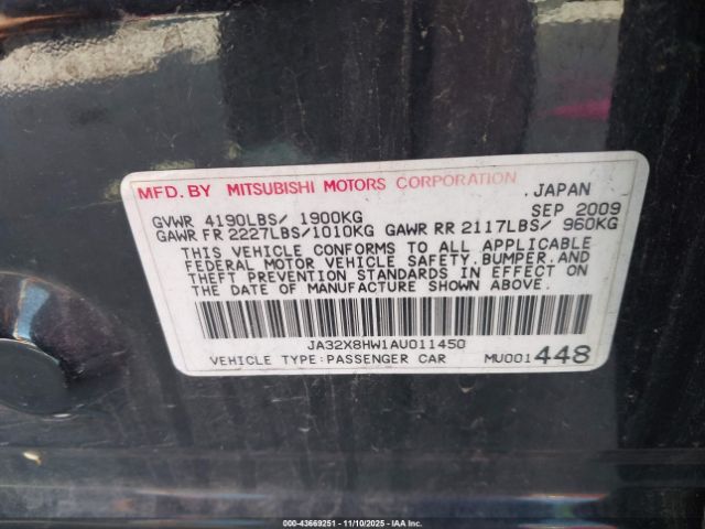 2010 MITSUBISHI LANCER SPORTBACK JA32X8HW1AU011450 Photo 8