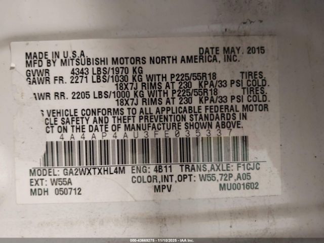 2015 MITSUBISHI OUTLANDER SPORT 4A4AP4AU3FE035337 Photo 8