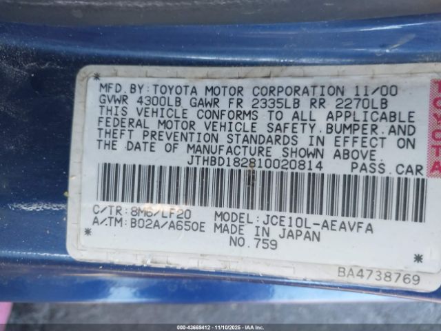 2001 LEXUS IS 300 JTHBD182810020814 Photo 8