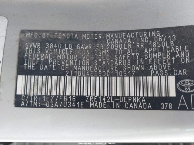 2013 TOYOTA COROLLA 2T1BU4EE9DC110517 Photo 8