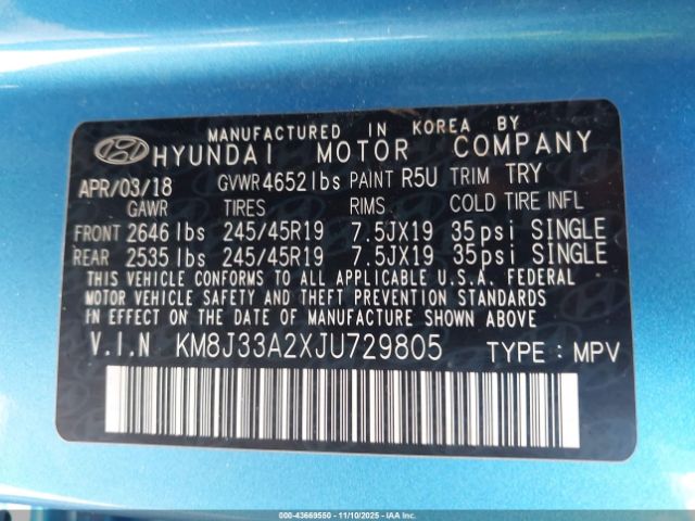 2018 HYUNDAI TUCSON KM8J33A2XJU729805 Photo 8