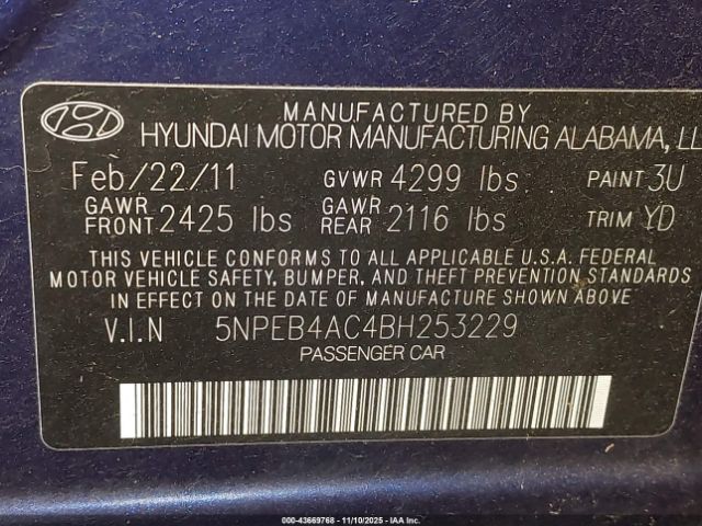 2011 HYUNDAI SONATA 5NPEB4AC4BH253229 Photo 8