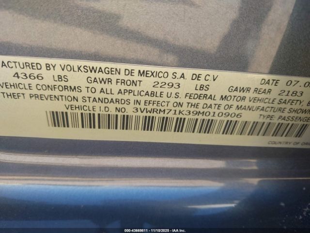 2009 VOLKSWAGEN JETTA 3VWRM71K39M010906 Photo 8