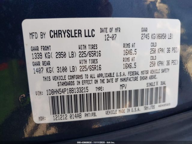 2008 DODGE GRAND CARAVAN 1D8HN54P18B133215 Photo 8