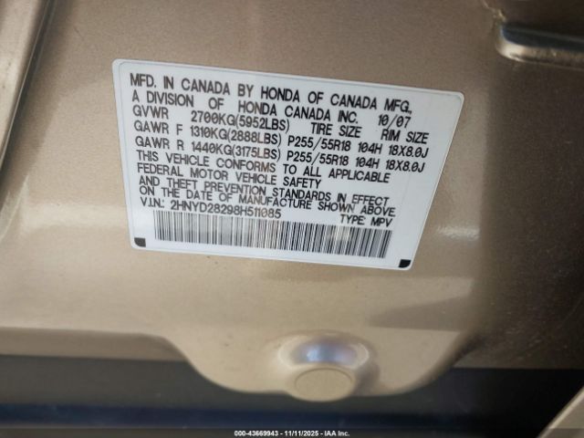 2008 ACURA MDX 2HNYD28298H511085 Photo 8