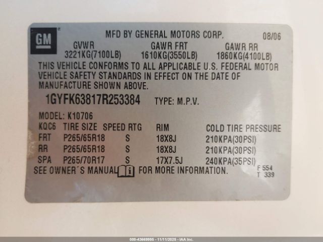 2007 CADILLAC ESCALADE 1GYFK63817R253384 Photo 8