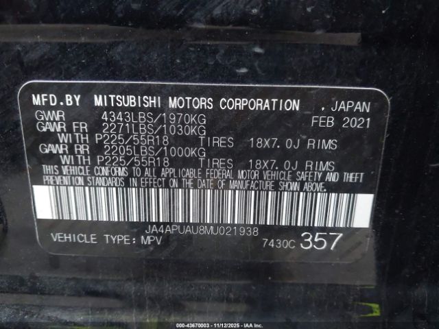 2021 MITSUBISHI OUTLANDER SPORT JA4APUAU8MU021938 Photo 8