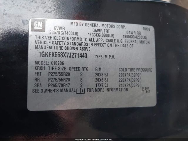 2007 GMC YUKON XL 1500 1GKFK668X7J271449 Photo 8