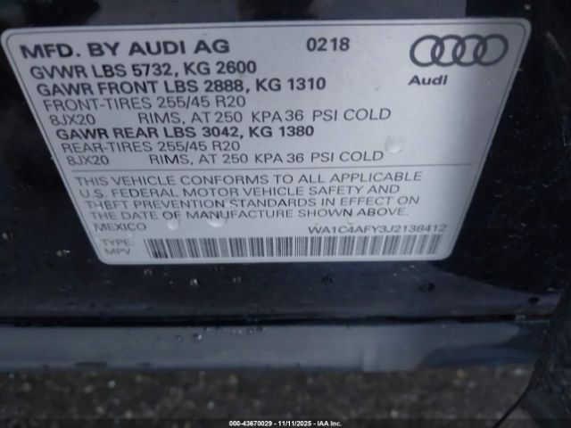 2018 AUDI SQ5 WA1C4AFY3J2138412 Photo 8