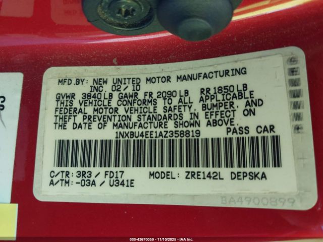 2010 TOYOTA COROLLA 1NXBU4EE1AZ358819 Photo 8