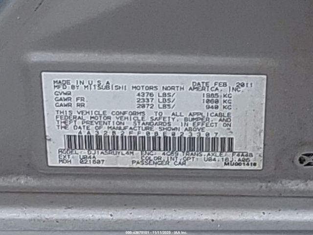 2011 MITSUBISHI GALANT 4A32B2FF0BE023307 Photo 8