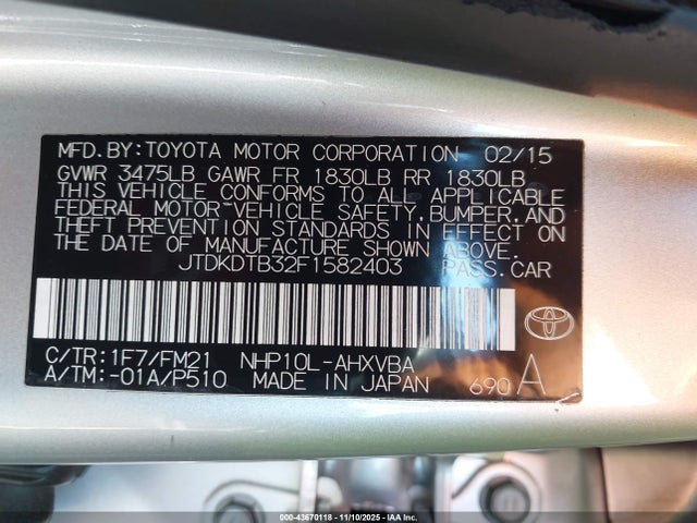 Toyota 1nz-fxe+1lm 2015 JTDKDTB32F1582403 Image 9