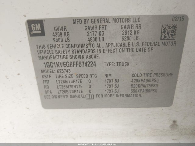 1GC1KVEG8FF574224 Chevrolet Silverado
