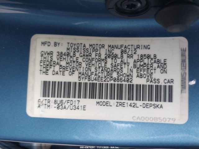 2013 TOYOTA COROLLA 5YFBU4EE2DP086402 Photo 8