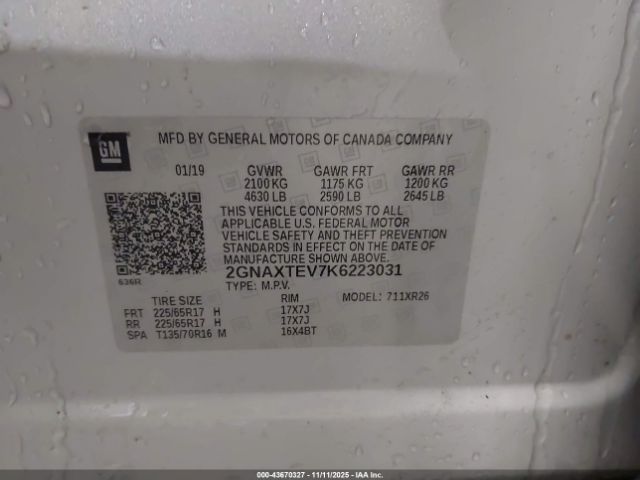 2019 CHEVROLET EQUINOX 2GNAXTEV7K6223031 Photo 8