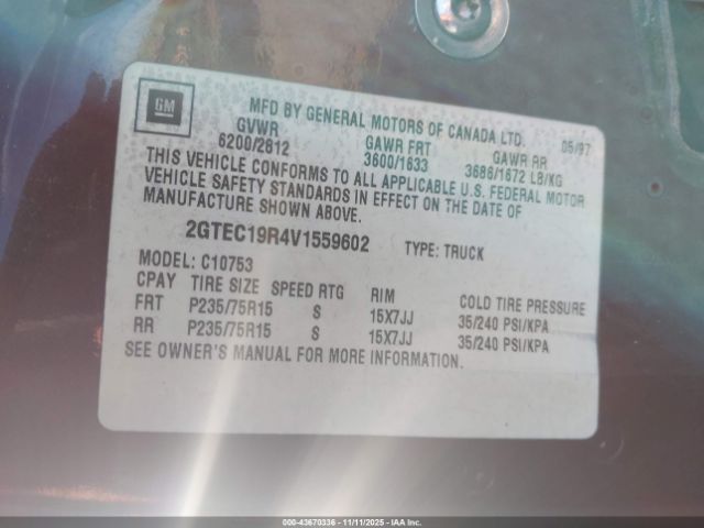 1997 GMC SIERRA 1500 2GTEC19R4V1559602 Photo 8