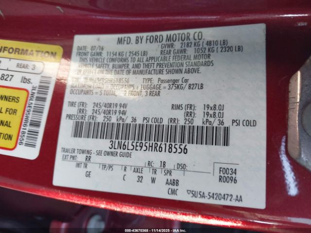 2017 LINCOLN MKZ 3LN6L5E95HR618556 Photo 8