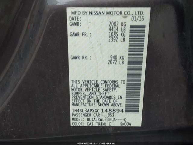 2016 NISSAN ALTIMA 1N4BL3APXGC148894 Photo 8