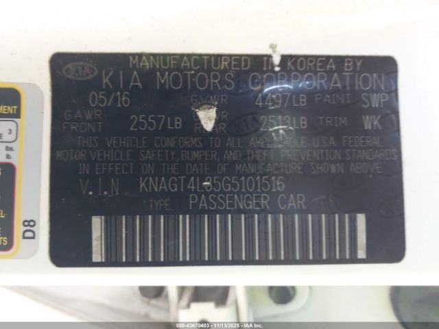 2016 KIA OPTIMA KNAGT4L35G5101516 Photo 8