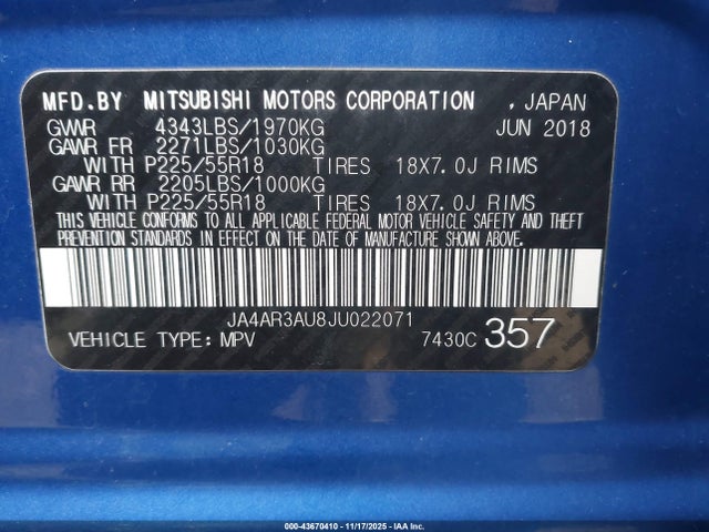 2018 MITSUBISHI OUTLANDER SPORT JA4AR3AU8JU022071 Photo 8