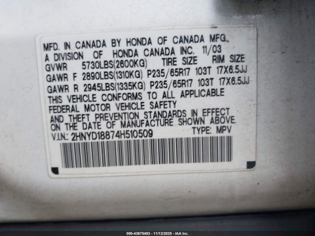 2004 ACURA MDX 2HNYD18874H510509 Photo 8