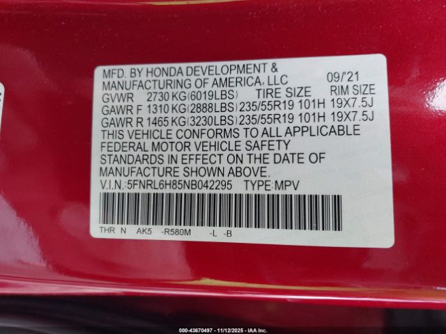 2022 HONDA ODYSSEY 5FNRL6H85NB042295 Photo 8