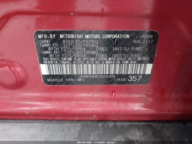 2018 MITSUBISHI OUTLANDER SPORT JA4AR3AU6JZ005398 Photo 8